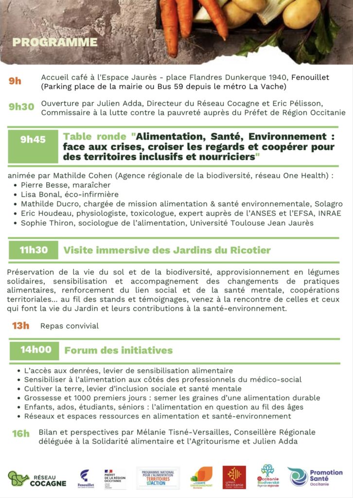 Programme journée Alimentation, santé, environnement du réseau cocagne